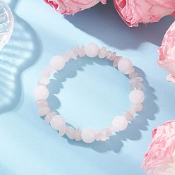 Pink Браслеты из круглого эластичного стекла с имитацией нефрита, окрашенного методом запекания, для женщин, круглые, с крошкой из натурального розового кварца, розовые, внутренний диаметр: 2-1/8 дюйм (5.5 см)