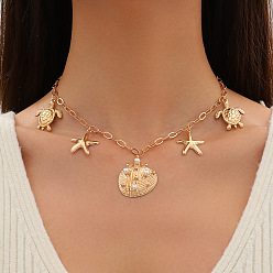 Shell Shape Женские ожерелья с подвеской из морского сплава и пластикового жемчуга, золотые, формы раковины, 14.57 дюйм (37 см)