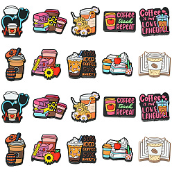 Mixed Shapes 20Pcs 10 Styles Coffee Theme Food Grade Silicone Focal Beads, Mixed Shapes, 19~32.5x19.5~32x7~8mm, Hole: 2~3mm, 2pcs/style