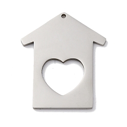 Нержавеющая Сталь Цвет 201 подвески из нержавеющей стали, лазерная резка, дом с сердечным шармом, анти-тускнение, цвет нержавеющей стали, 35x29x1 мм, отверстие : 1.4 мм