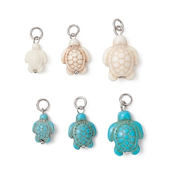 Нержавеющая Сталь Цвет 6шт. 2 подвески из синтетической бирюзы, окрашенные в цвета, прелести черепахи, с 304 фурнитурой из нержавеющей стали, разноцветные, цвет нержавеющей стали, 15~21x9~14x5~7 мм, Перейти кольцо: 5x1 мм, внутренний диаметр: 3 мм, 3 размеры / цвет