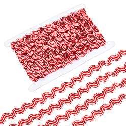 Красный 12.5ярдов плетеной волнистой полиэстерной ленты, аксессуары для одежды, с картой дисплея 1pc картона, красные, 1/2 дюйм (14 мм)