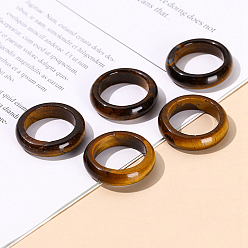 Тигровый глаз Натуральные однотонные кольца на палец с тигровым глазом, внутренний диаметр: 18~20 мм