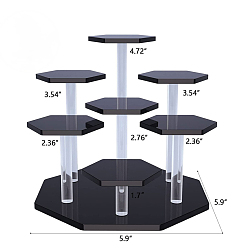 Черный Акриловая подставка для игрушек, с 7 органайзером на шестигранной основе, держатель дисплея для гаражных комплектов, чёрные, 1.2~15x0.8~15x0.45~1.2 см