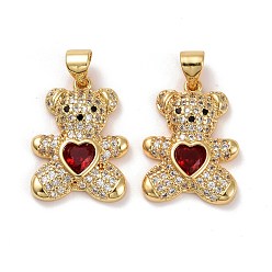 Темно-Красный Латунные микро проложить кубического циркония подвески, реальный 18 k позолоченный, без свинца и без кадмия, нести с сердцем, темно-красный, 19.5x14.5x4 мм, отверстие : 4x3.5 мм
