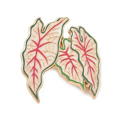 Deep Pink Caladium Leaf Enamel Pins, Alloy Lapel Pin Backs for Backpack Clothes, Golden, Deep Pink, 32x30mm