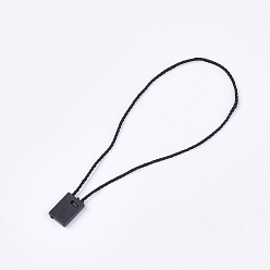 Black Polyester Cord with Seal Tag, Plastic Hang Tag Fasteners, Black, 185~195x1mm, about 850pcs/bag