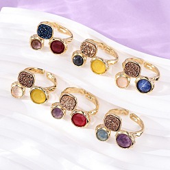 Золотой Кольца-манжеты из натурального аметиста/окрашенного нефрита/содалита/корейского нефрита/розового кварца/агата, латунные регулируемые кольца для женщин, золотые, золотые, 18x23.5 мм, размер США 8 1/2 (18.5 мм)