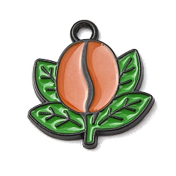 Персиковый Слойка Подвески из кофейного сплава с эмалью, кофейное зерно с подвесками в виде листьев, чёрные, розовые, 18x17x2 мм, отверстие : 1.8 мм