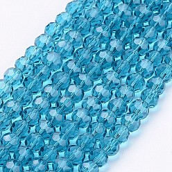 Steel Blue Glass Beads Strands, Faceted(32 Facets), Round, Steel Blue, 4mm, Hole: 1mm, about 98pcs/strand, 13.7 inch