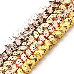 (52) Непрозрачная лаванда Гальванические бусины из натуральной лавы, трапециевидные, разноцветные, 4x4.5x4 мм, отверстие : 1 мм, около 94 шт / нитка, 15.35~15.55 дюйм (39~39.5 см)