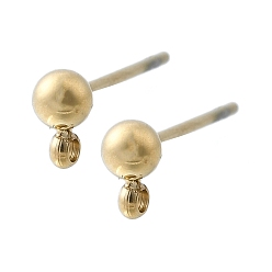 Настоящее золото 14K 304 фурнитура для сережек-гвоздиков из нержавеющей стали, ионное покрытие (ip), мяч, реальный 14 k позолоченный, 14 мм, отверстие : 1 мм, штифты : 0.8 мм