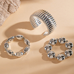 Платина Набор овальных браслетов из сплава и железа, платина, внутренний диаметр: 1-5/8~2-1/4 дюйм (4~5.7 см), 3 шт / комплект