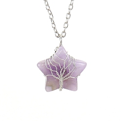 Amethyst Natural Amethyst Star Pendant Necklace, with Platinum Alloy Chains, 20.87 inch(53cm)