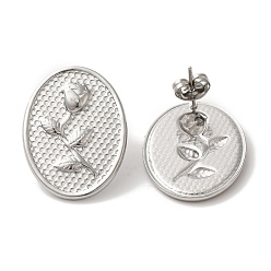 Нержавеющая Сталь Цвет 304 серьги-гвоздики из нержавеющей стали в форме овала с цветком, цвет нержавеющей стали, 25.5x18.5 мм