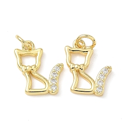 Настоящее золото 18K Латунные микропаве прозрачные подвески с фианитом, без кадмия и без свинца, форма кошки, реальный 18 k позолоченный, 14x12x2.5 мм