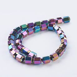 Multi-color Plated Vacuum Plating Electroplate Non-magnetic Synthetic Hematite Beads Strands, Grade A, Faceted, Column, Multi-color Plated, 12x10mm, Hole: 1mm, 1mm, about 34pcs/strand, 15.7 inch(40cm)