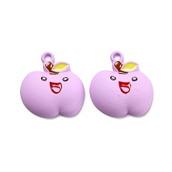 Plum Spray Painted Alloy Enamel Pendant, Apple, Plum, 18x18x4mm, Hole: 1.2mm