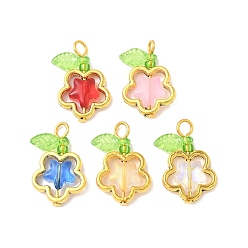 Античное Золото Стеклянные цветочные подвески, с железной петлей и рамами из сплава, античное золото , 23x14.5x4.5 мм, отверстие : 3 мм