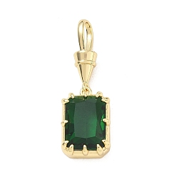 Verde Latón pavimenta colgantes de circonio cúbico, encantos del rectángulo, encantos de una sola piedra, larga duración plateado, chapado en rack, sin plomo y el cadmio, real 18 k chapado en oro, verde, 35 mm, agujero: 8x5 mm