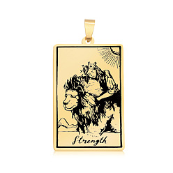 Golden 201 Stainless Steel Pendants, Laser Engraved Pattern, Tarot Card Pendants, Golden, Strength VIII, 40x24x1mm, Hole: 8x4mm