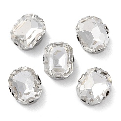 Прозрачный Прямоугольник пришиваем стразами, многожильных ссылки, стекло горный хрусталь, с настройками зубцов из нержавеющей стали, аксессуары для одежды, граненые, прозрачные, 11x9x5.2 мм, отверстие : 1 мм