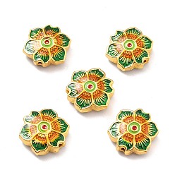 Lime green Legierung Emaille-Perlen, imitation Cloisonne Perlen, Licht Gold, Blume, lime green, 15x14x5.5 mm, Bohrung: 1.4 mm