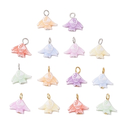 Платиновый & Золотой Подвески в форме рыб из акрила в стиле ремесла, с железными штифтами с плоской головкой, платиной и золотом, 14.5x15.5x3.5 мм, отверстие : 2.5 мм