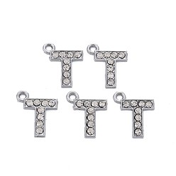 Letter T Подвески из сплава , с кристально горный хрусталь, платина, без кадмия и без свинца, алфавит, letter.t, 17x15x2 мм, отверстие : 1.8 мм