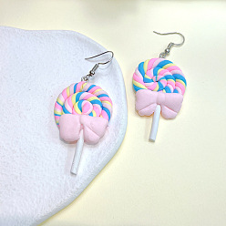 лаванда Сплав полимерной глины болтаться серьги, леденец, платина, лаванда, 65x25 мм