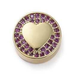 Золотой Латунные микро проложить кубического циркония бусы, плоско-круглые с сердцем, фиолетовые, золотые, 12x5 мм, отверстие : 2 мм