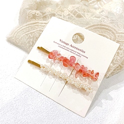 Вишневый Кварц Наборы заколок для волос из искусственного жемчуга из кожи аллигатора, с натуральным вишневым кварцевым стеклом аксессуары для волос для гриль, 80 мм