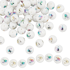 Rainbow Plated Electroplate Glass Beads, Round with Butterfly Pattern, Multi-color Plated, 10mm, Hole: 1.2mm, 80pcs/box