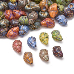 Others Handmade Lampwork Beads, Golden Metal Enlaced, Conch Shape, 15x10.5x10.5mm, Hole: 1mm