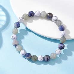 Смешанные камни Браслеты из синтетического хаулита, натурального содалита и лабрадорита для женщин, круглые, внутренний диаметр: 2-1/4 дюйм (5.8 см)