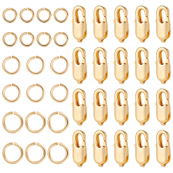 Настоящее золото 18K Карабин-лобстеры, латунные, с открытыми пружинными кольцами из нержавеющей стали 304, реальный 18 k позолоченный, 14x6.5x3 мм, отверстие : 1.4 мм