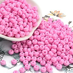 Pearl Pink Imitation Jade Glass Seed Beads, Luster, Baking Paint, Round, Pearl Pink, 5.5x3.5mm, Hole: 1.5mm
