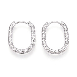 Нержавеющая Сталь Цвет Серьги из 304 нержавеющей стали, текстурированный овал, цвет нержавеющей стали, 21.5x16x2.5 мм