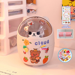 Гейнсборо Мини пластиковая столешница для мусора, Милый мишка, маленькая корзинка для мусора, с 1 листовыми мультяшными декоративными наклейками и 4 наклейками 3 шт. 1 d и 125x160 рулонными пакетами, для офиса и повседневных товаров, светло-серые, {1} мм