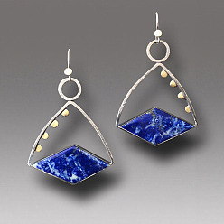Rhombus Болтаться серьги сплава эмали, со стеклом, античное серебро, ромб, 42 мм