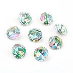 Перидот Заостренные назад и назад покрытые k 9 стеклянные кабошоны со стразами, класс А, два тона, блестящий лазерный стиль, граненые, плоско-круглые, перидот, 8x4.5 мм
