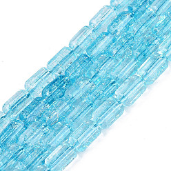 Sky Blue Crackle Transparent Glass Beads Strands, Column, Faceted, Sky Blue, 9~9.5x5.5~6mm, Hole: 1~1.2mm, about 37~38pcs/strand, 13.39~13.78 inch(34~35cm)