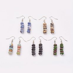 Mixed Stone Brass Tassel Dangle Earrings, with Natural & Synthetic Mixed Stone Beads, Platinum, 45mm, Pin: 0.6mm