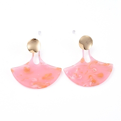 Pink Серьги-гвоздики из ацетата целлюлозы (смолы), с настоящими 18 к позолоченными латунными серьгами-гвоздиками, латунные и пластиковые ушные гайки и картонные коробки, вентилятор, розовые, 55 мм, штифты : 0.7 мм