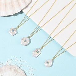 Mixed Shapes Natural Baroque Keshi Pearl Pendant Brass Cable Chain Necklaces, Golden, White, Mixed Shapes, 17.32 inch(44cm)