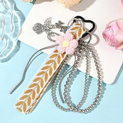 Pink Подвеска в виде ангела-цветка из полиэфирного кружева, пластиковых бусин и сплава, античное серебро, розовые, 210 мм