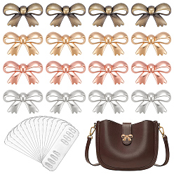 Mixed Color 16 Sets 4 Colors Alloy Bowknot Bag Decorative Buckles, with Shims, Mixed Color, 26.5x45x7~19mm, 14 sets/color