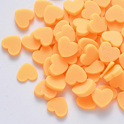 Orange Handmade Polymer Clay Cabochons, Polymer Clay Slices for Resin Crafts & DIY Projects, Heart, Orange, 7~8x8~9x1~4.5mm, about 6000pcs/1000g.
