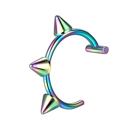 Rainbow Color Нержавеющая сталь 3 конусные поддельные кольца для губ, нет клипсы для пирсинга на кольцах для губ, Радуга цветов, 10 мм, штифты : 1 мм