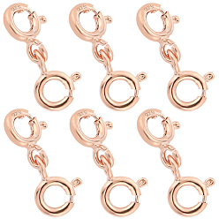 Rose Gold 6Pcs Sterling Silver Double Spring Ring Clasps, Rose Gold, 15x6x3mm, Hole: 1.2mm